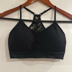Lace back padded bralette in black